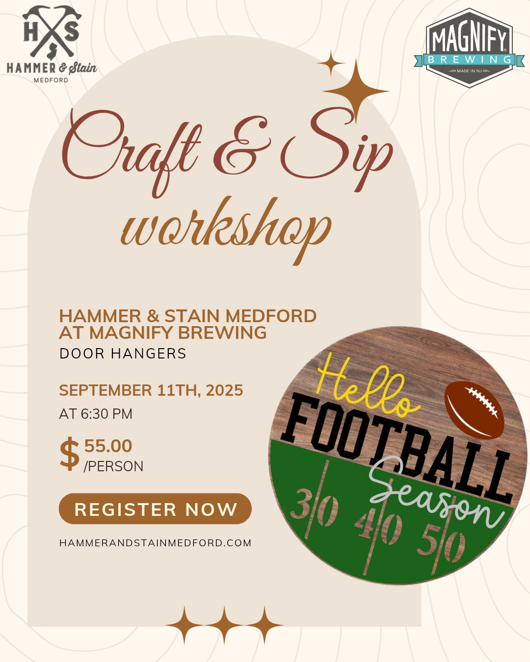 09/11/25 (6:30P) Football & Fall Doorhangers! (OFF-SITE - Magnify Brewing Co)